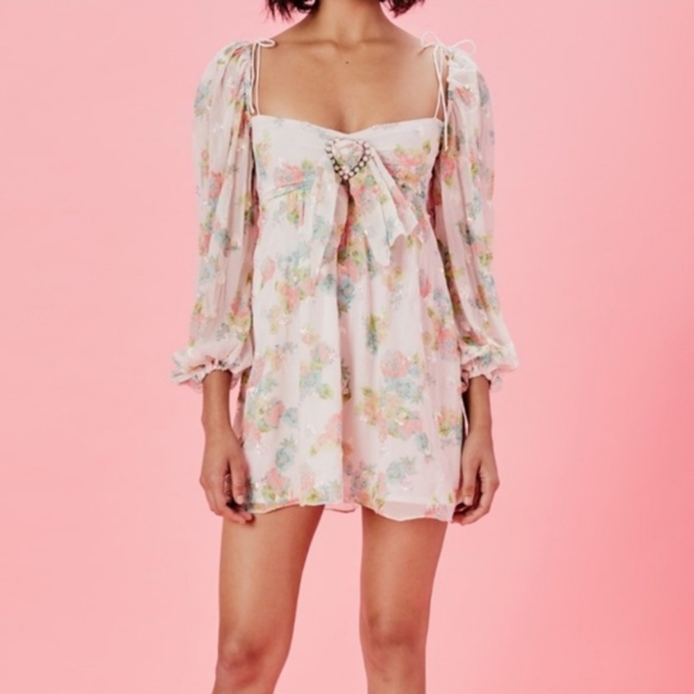 For Love And Lemons Floral Mini Dress - Pink and Green